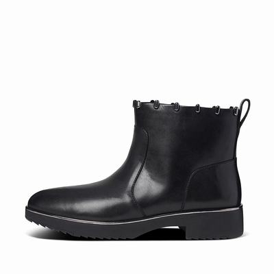 Fitflop Jacinta Art Stud Leather Enkellaarzen Dames Zwart Nederland-24867